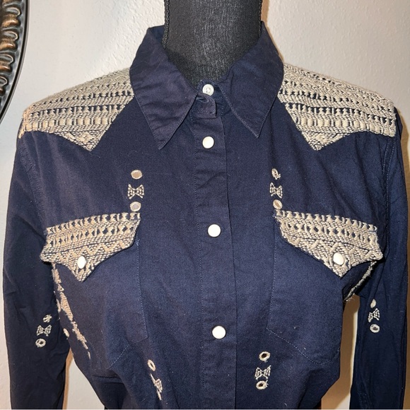 Ralph Lauren Denim & Supply Women’s Western Navy Blue 100% Cotton VTG Blouse XL - Picture 3 of 16